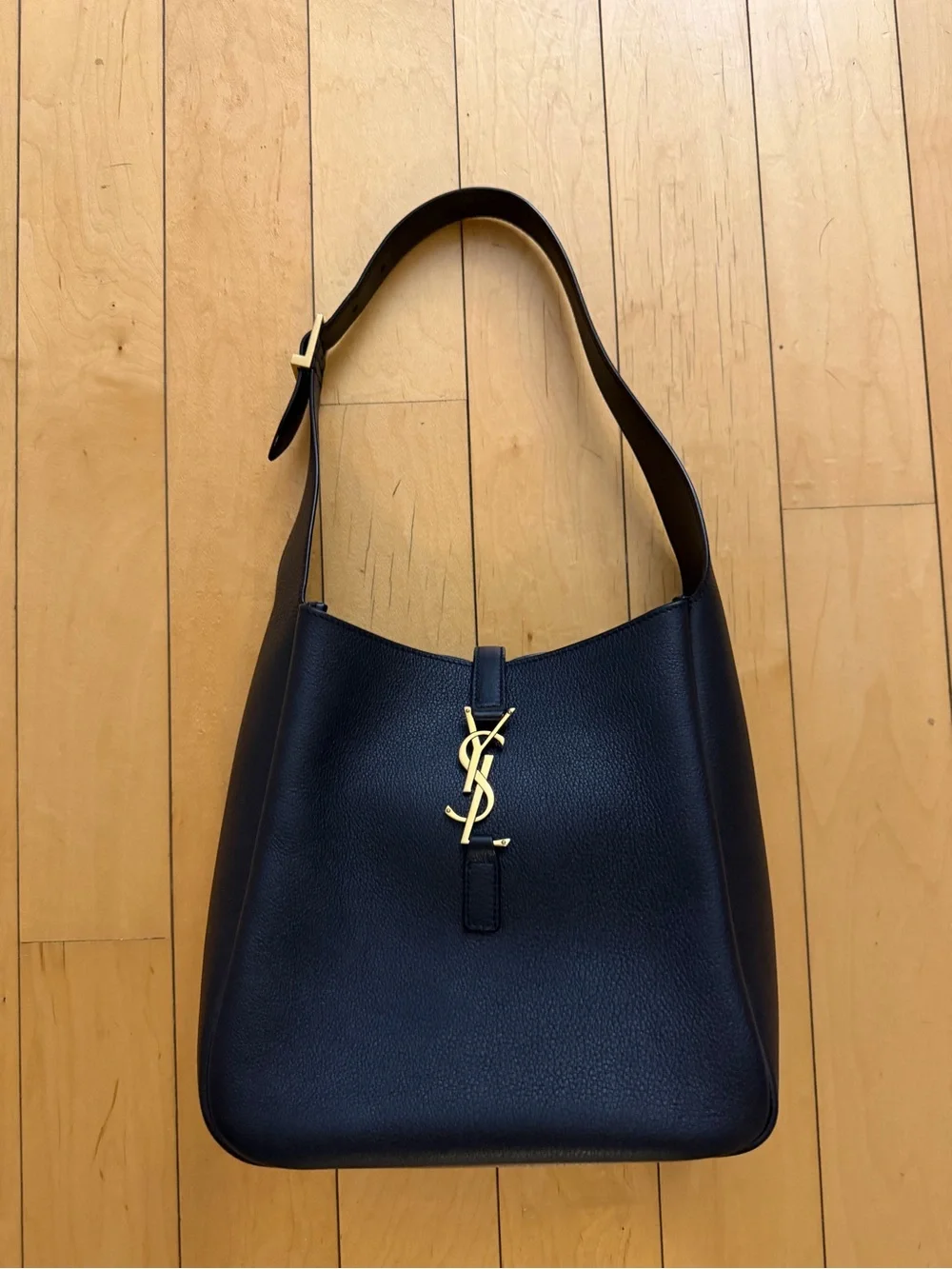 Saint Laurent Grained Leather YSL Shoulder Bag with Gold Hardware